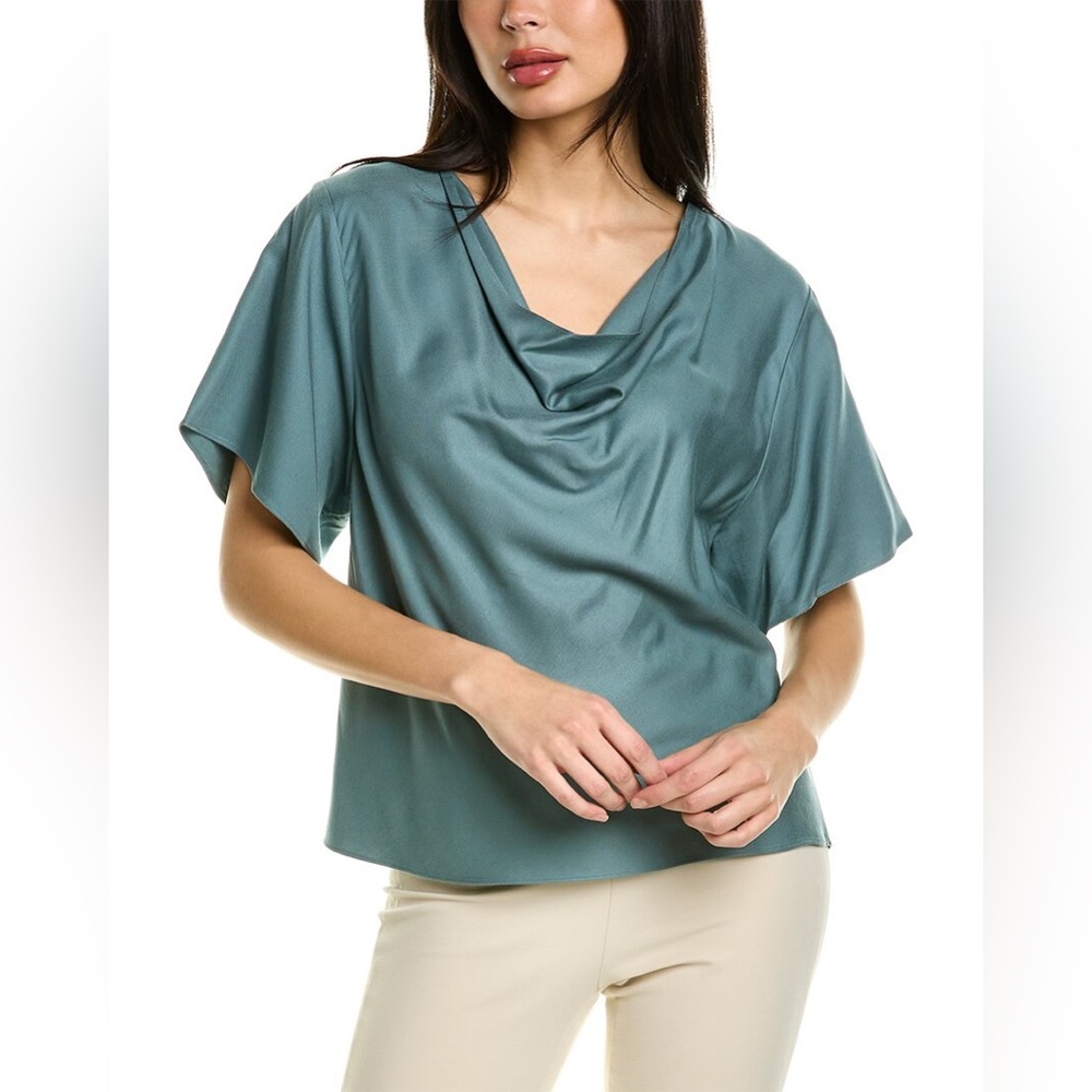 Vince Cowl Neck Drapey Teal Green Blouse‎ XS office classic minimalist work